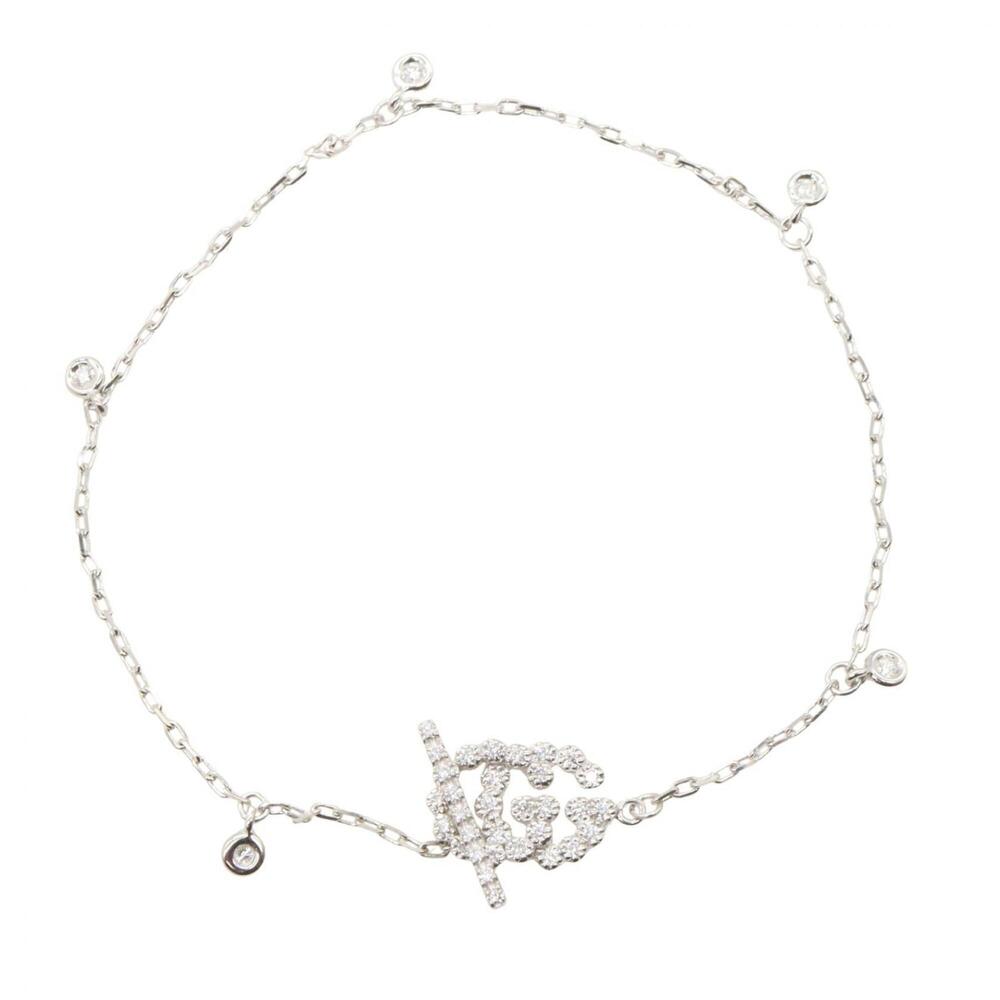 GUCCI 18k Silver Diamond Charm Bracelet